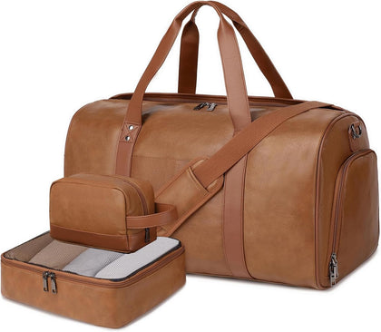 Wogarl 3PCS Faux Leather Weekender Bag for Women Men Travel Bag