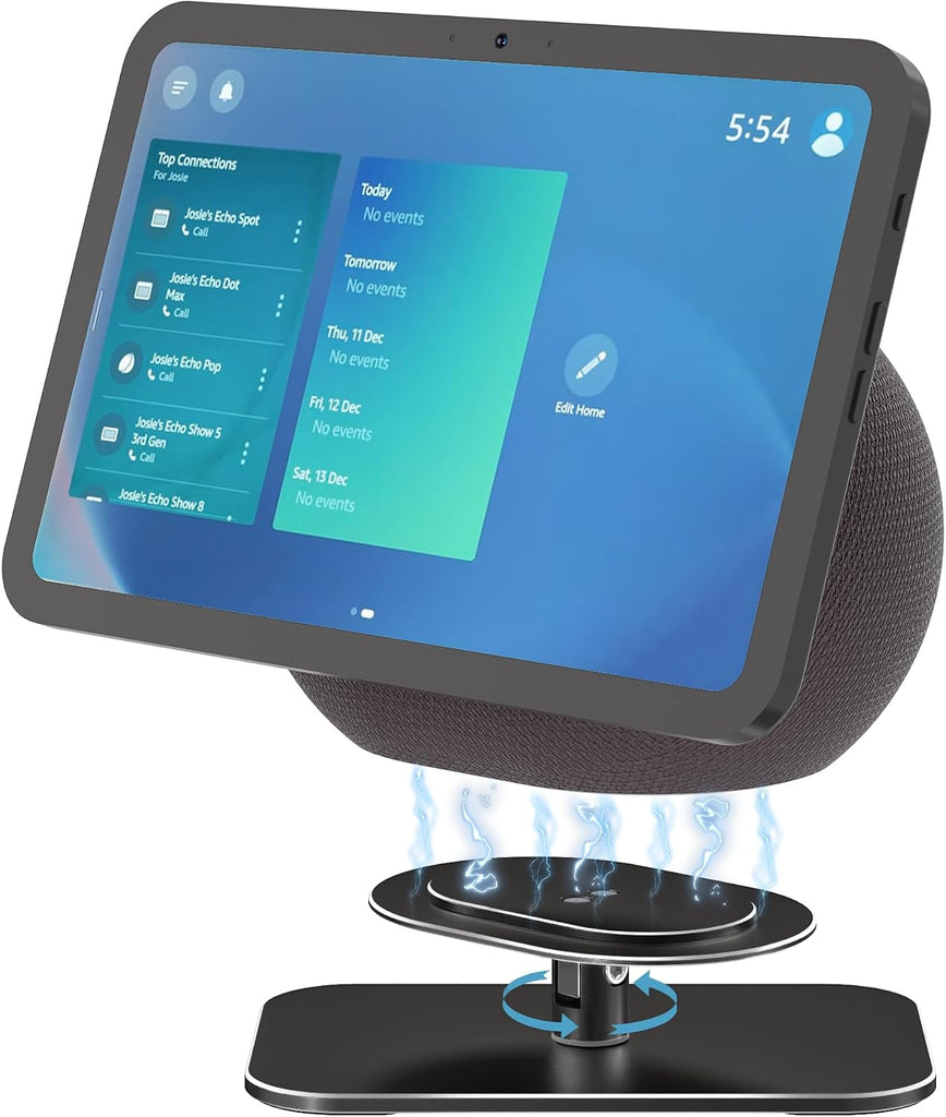 Almoz Adjustable Stand for Echo Show 8/11 (2025 Release) Display, Solid Aluminum Holder with Tilt and Swivel, No-Mount Compact Desktop Design, Anti-Slip Table Stand Without Blocking Audio (Black)