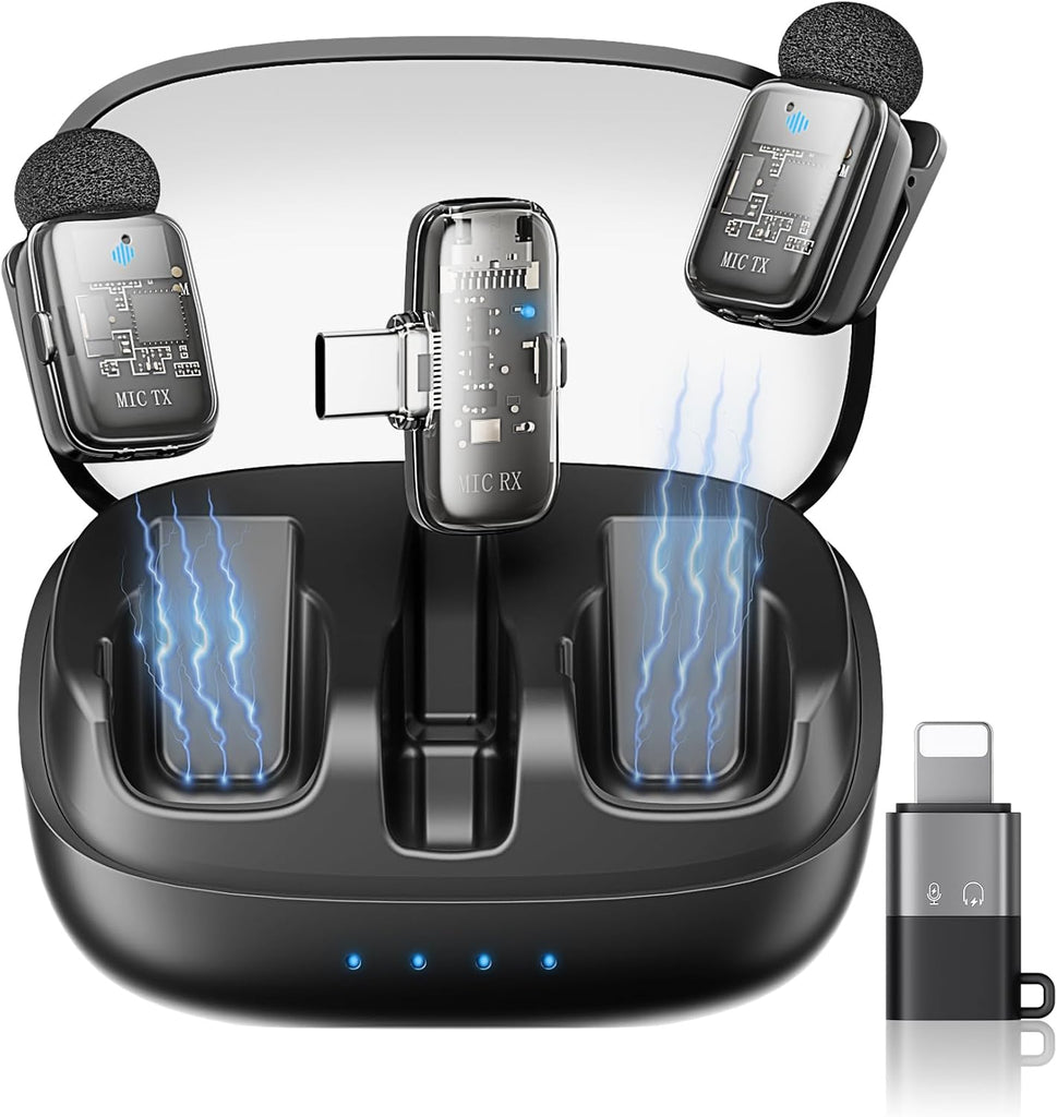 KUKIHO Mini 2 Wireless Lavalier Microphones for iPhone 15/16/17 & Android, 3-Level Noise Reduction, Plug & Play, 36H Battery with Charging Case, Wireless Lapel Mic for Video Recording, Vlogging