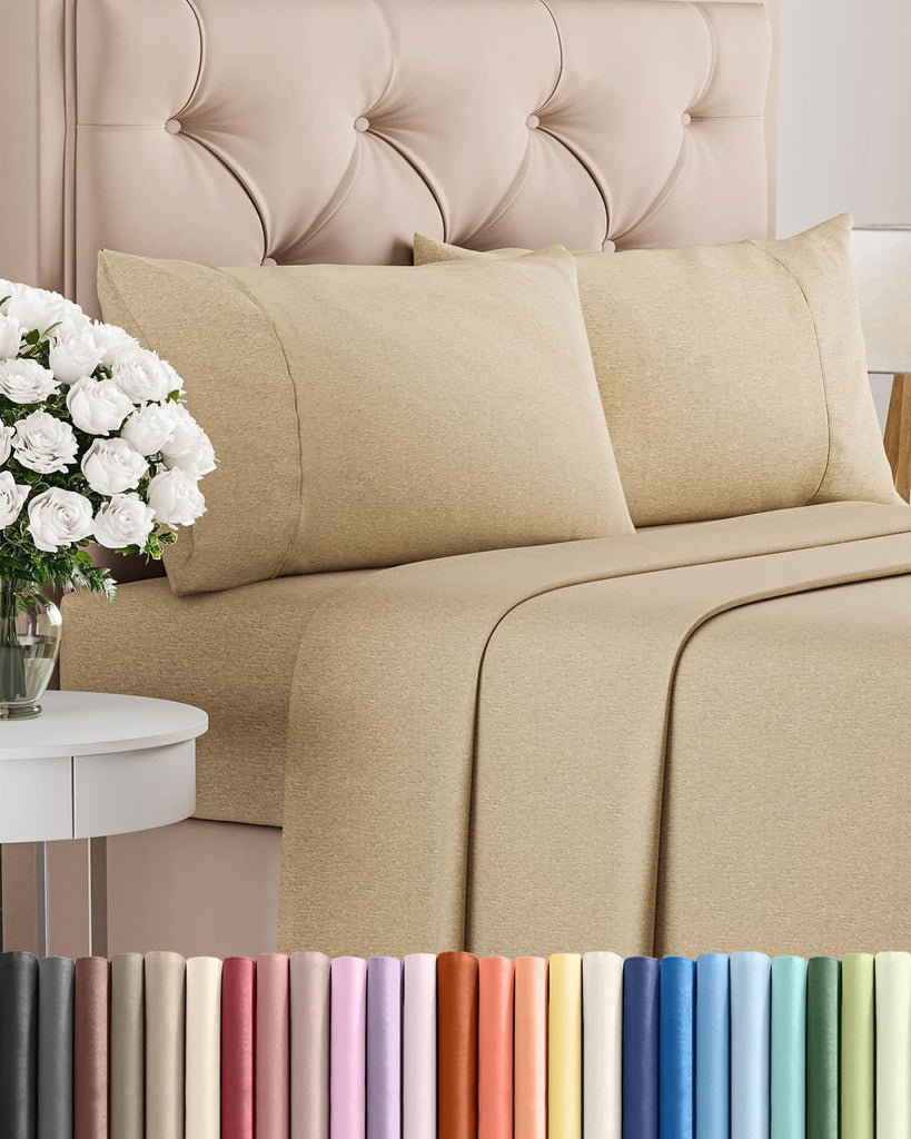 Full Size 4 Piece Sheet Set - Breathable & Cooling Sheets - Heathered Tan