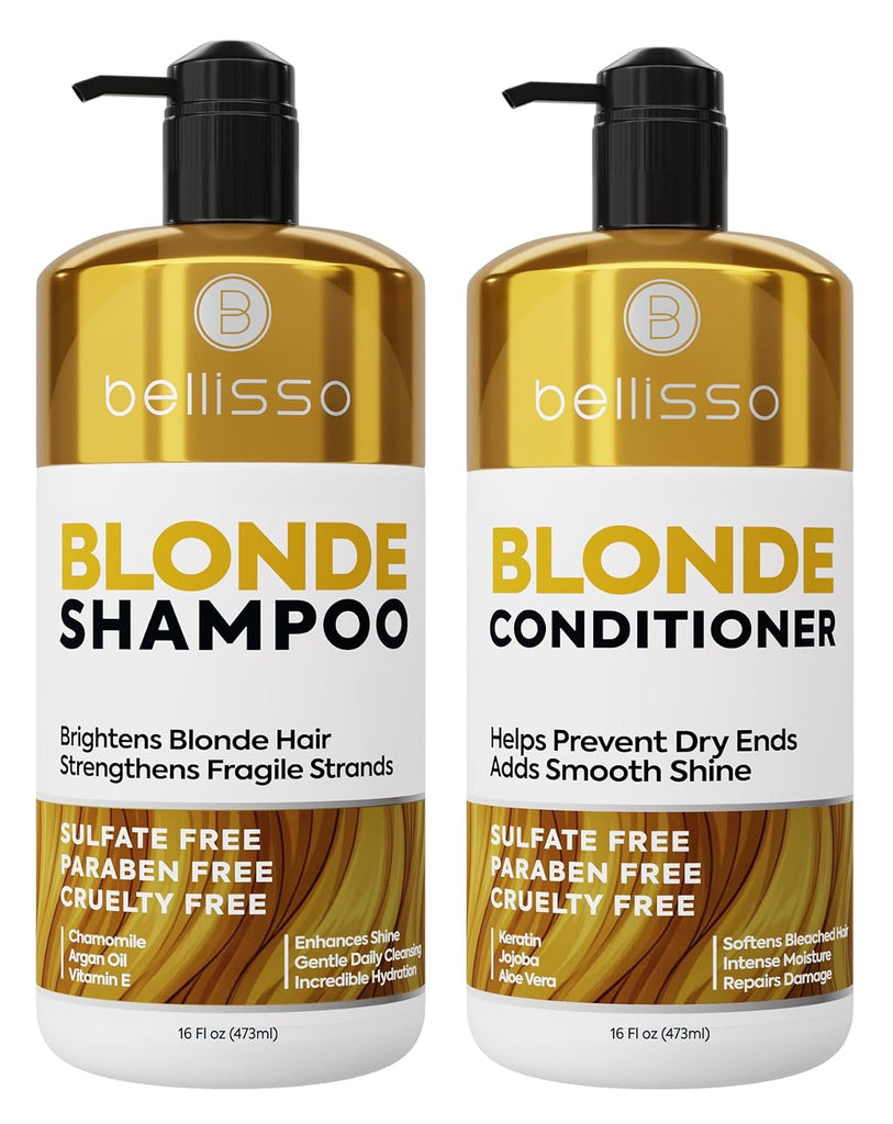 Blonde Shampoo and Conditioner Set - Sulfate Free - For Natural and Color Treated Hair - Zero Paraben Treatment, Moisturizing Salon Formula with Pump - For Women and Men - 16 Fl Oz (Set of 2)