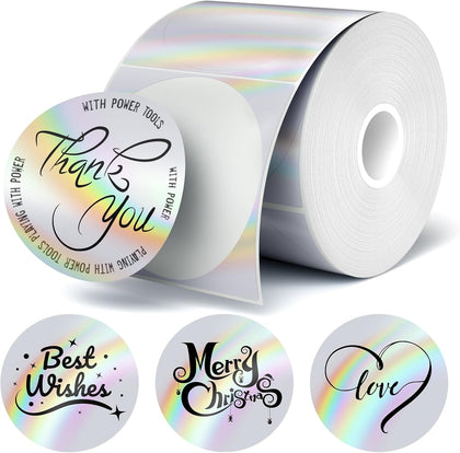 3 INCH Holographic Thermal Sticker Labels, with Rainbow Wave and Glitter Deign, Suitable for Tags, Custom DIY Logo Applications, Waterproof and Tear-Resistant, No Residue Removable, 200 Labels, Silver