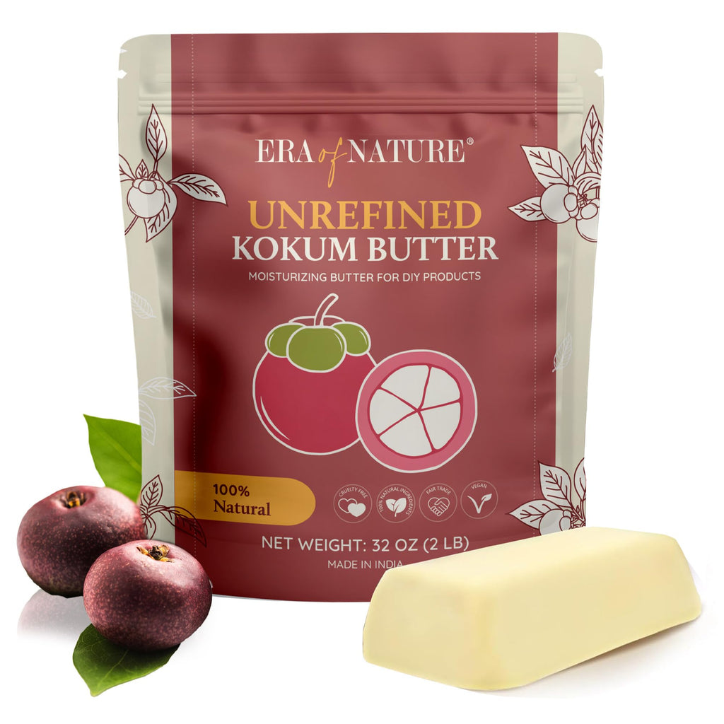 era of nature Kokum Butter Raw - 16 oz (1lb) - Natural Butter for Body Butters, Lotion Bars, Lip Balm, Soap Making – Blends Well with Shea or Cocoa Butter – For Stretch Marks, Scars, Pregnancy Care