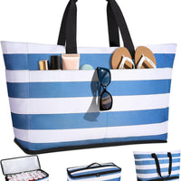 Vewaci Beach Bag with Detachable Cooler, 54L Large Beach Bags Waterproof Sandproof for Women, Travel Tote Bag, Duffle Bag for Diving Swimming, Travel Vacation Essentials (Blue)