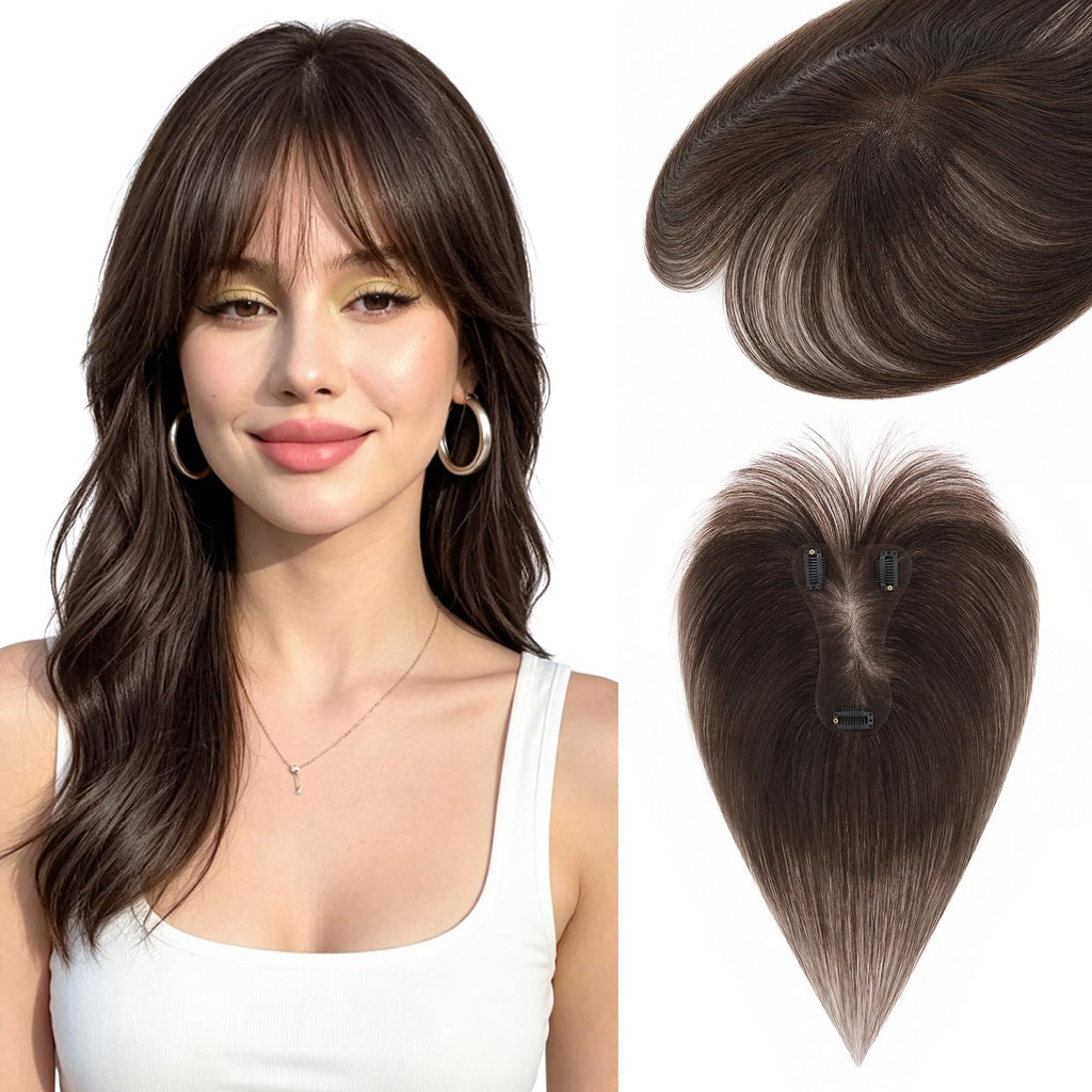 Hairro Hair Toppers For Women Real Human Hair Clip In Bangs Small Short Hairline Topper Hair Extensions Dark Brown Fake