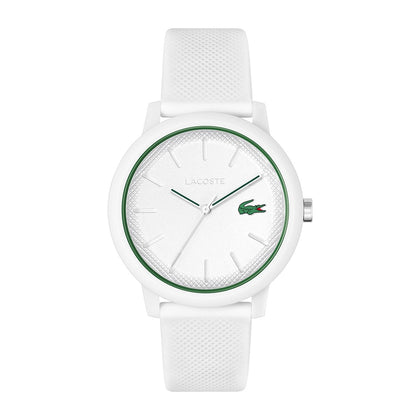 Lacoste Reloj 12.12 de silicona blanco para hombre con movimiento de cuarzo y cristal resistente a arañazos