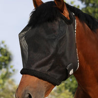 Harrison Howard All Round Mesh Horse Fly Mask UV Protective with Fleece Padded Edging Black M
