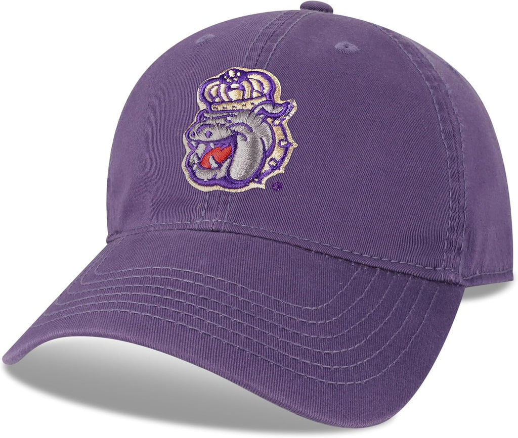 Legacy NCAA Officially Licensed Baseball Hat, James Madison Dukes, Lightweight Cap for Men & Women, Relaxed Twill Adjustable (EZA), Purple, One Size Fits Most, Adjustable Fabric Closure