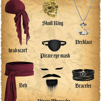 Vanderdyken Disfraz de pirata de 9 piezas para hombre, traje medieval renacentista vikingo con camisa, pantalón y accesorios para Halloween