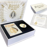 Bicycle 140th Anniversary Limited Edition Exclusive Playing Cards Set with 1 oz Pure Gold, 1 oz .999 Fine Silver, or Bronze Commemorative Collector Coin (Mystery Unboxing Coin)