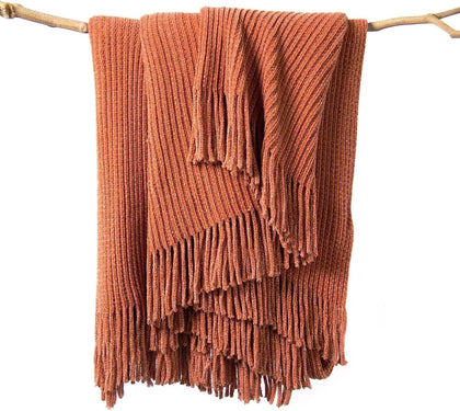 lifein Throw Blanket for Couch, Soft Boho Bed Throw,Cozy Burnt Orange Chenille Knitted Small Spring Lightweight Throw(Rust,50 * 60