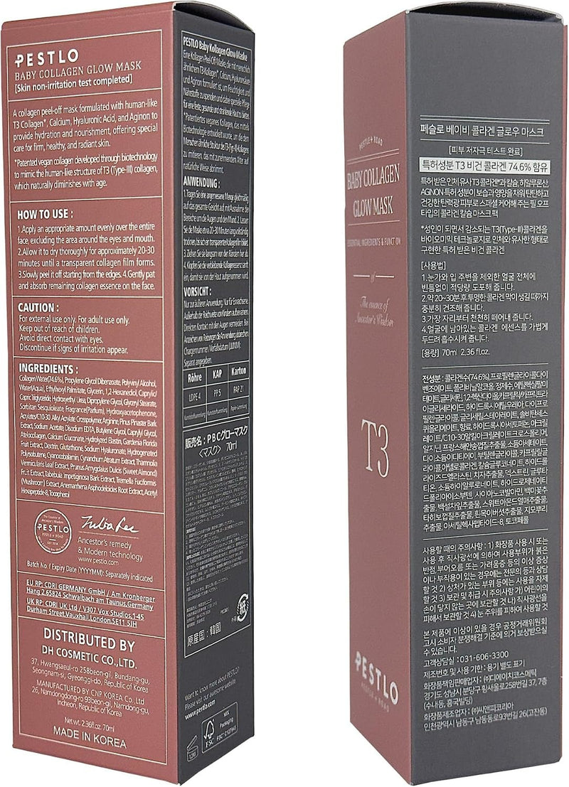PESTLO PESTLE + ROAD PESTLO Baby Collagen Glow Mask 2.36 fl.oz - Korean Peel Off Facial Mask Infused with Reallagen/T3 Vegan Collagen, Aginon, Volufiline for Hydrating, Firming, Glow, Glass Skin