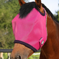 Harrison Howard All Round Mesh Horse Fly Mask UV Protective with Fleece Padded Edging Magenta M