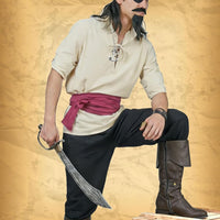 Vanderdyken Disfraz de pirata de 9 piezas para hombre, traje medieval renacentista vikingo con camisa, pantalón y accesorios para Halloween