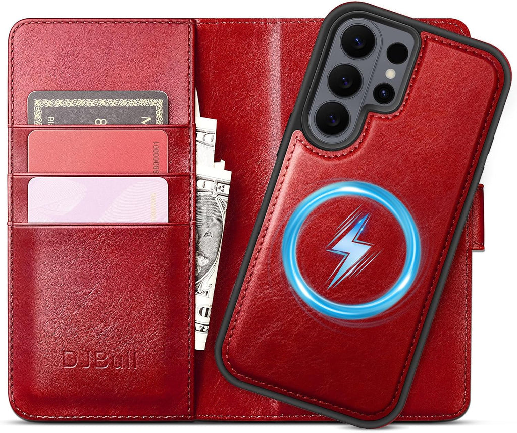 DJBull 2-in-1 Detachable Wallet Case for Samsung Galaxy S26 Ultra RFID Blocking Flip Folio with Card Holder | PU Leather Shockproof Protective Cover Women Men for Samsung S26 Ultra Phone Case Red