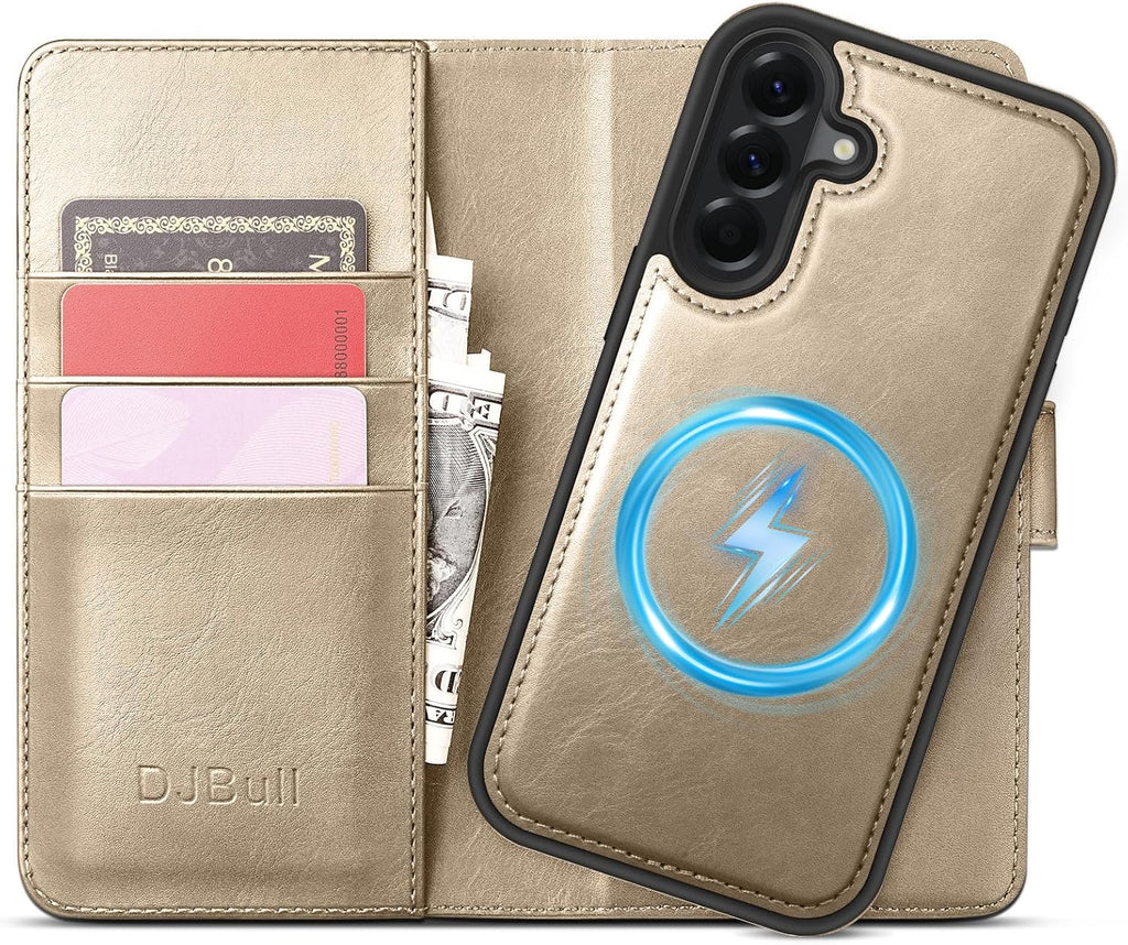DJBull 2-in-1 Detachable Wallet Case for Samsung Galaxy A17 RFID Blocking Flip Folio with Card Holder | PU Leather Shockproof Protective Cover Women Men for Samsung A17 Phone Case Golden