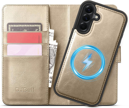 DJBull 2-in-1 Detachable Wallet Case for Samsung Galaxy A17 RFID Blocking Flip Folio with Card Holder | PU Leather Shockproof Protective Cover Women Men for Samsung A17 Phone Case Golden