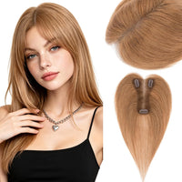Hairro Hair Toppers For Women Real Human Hair Short Topper Hair Pieces For Thinning Hair Light Brown Wiglet No Bang Middle Part Side Bangs Hair Clip 10 Inches 17g #06