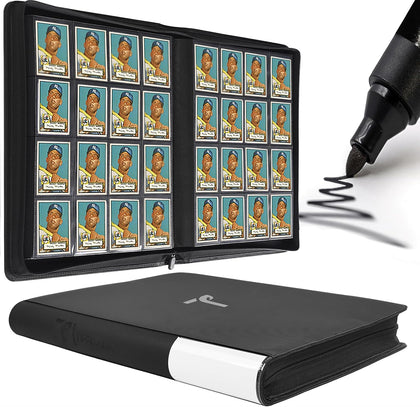 TIFFDADA Trading Card Binder 16 Pocket, Holds 1600+ Cards, Ringless 50 Double-Sided Sleeves, Spine Label with Maker Pen, Side Loading Card Collection Album with Zipper for TCG, PTCG, MTG, Sports Cards
