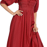 R.Vivimos Women Summer Half Sleeve Cotton Ruffled Vintage Elegant Backless A Line Flowy Long Dresses (Medium, Burgundy-1)