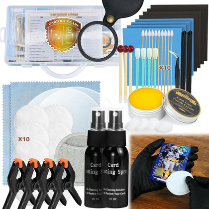 17-in-1 Card Cleaning Kit, Card Care Polishing Restoration with Plastic Case, Trading Card Cleaning with Polishing Cream and Cleaning Spray, Suitable for PSA Rated Card Care & Flatten Edges (12.1