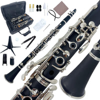 YoungMonic Bb Clarinet Black Ebonite Body Nickel-Plated Keys Wood Clarinets Complete Beginner Kit with Hard Bag & Care Tools Easy to Learn, Rich Sound for Beginners & Adult Learners Practice(q1)