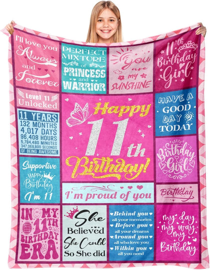 11 Year Old Girl Birthday Gifts, Happy 11th Birthday Blanket, 50