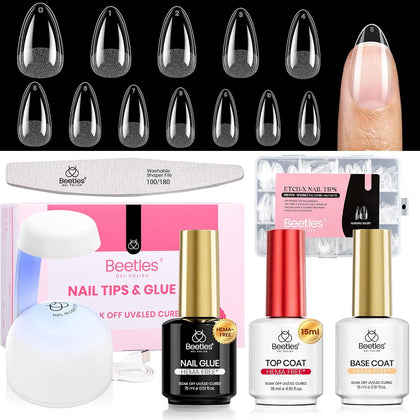 Beetles Gel Nail Kit Etch-X, Almond Short, 288pcs 12 Sizes Nail Tips
