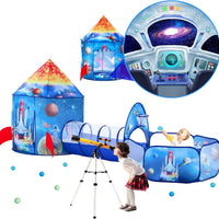 PigPigPen 3pc Kids Play Tent for Boys with Ball Pit, Crawl Tunnel, Rocket Ship Tents for Toddlers, Baby Space World Playhouse Toys, Boys Indoor& Outdoor Play House, Perfect Kid’s Gifts