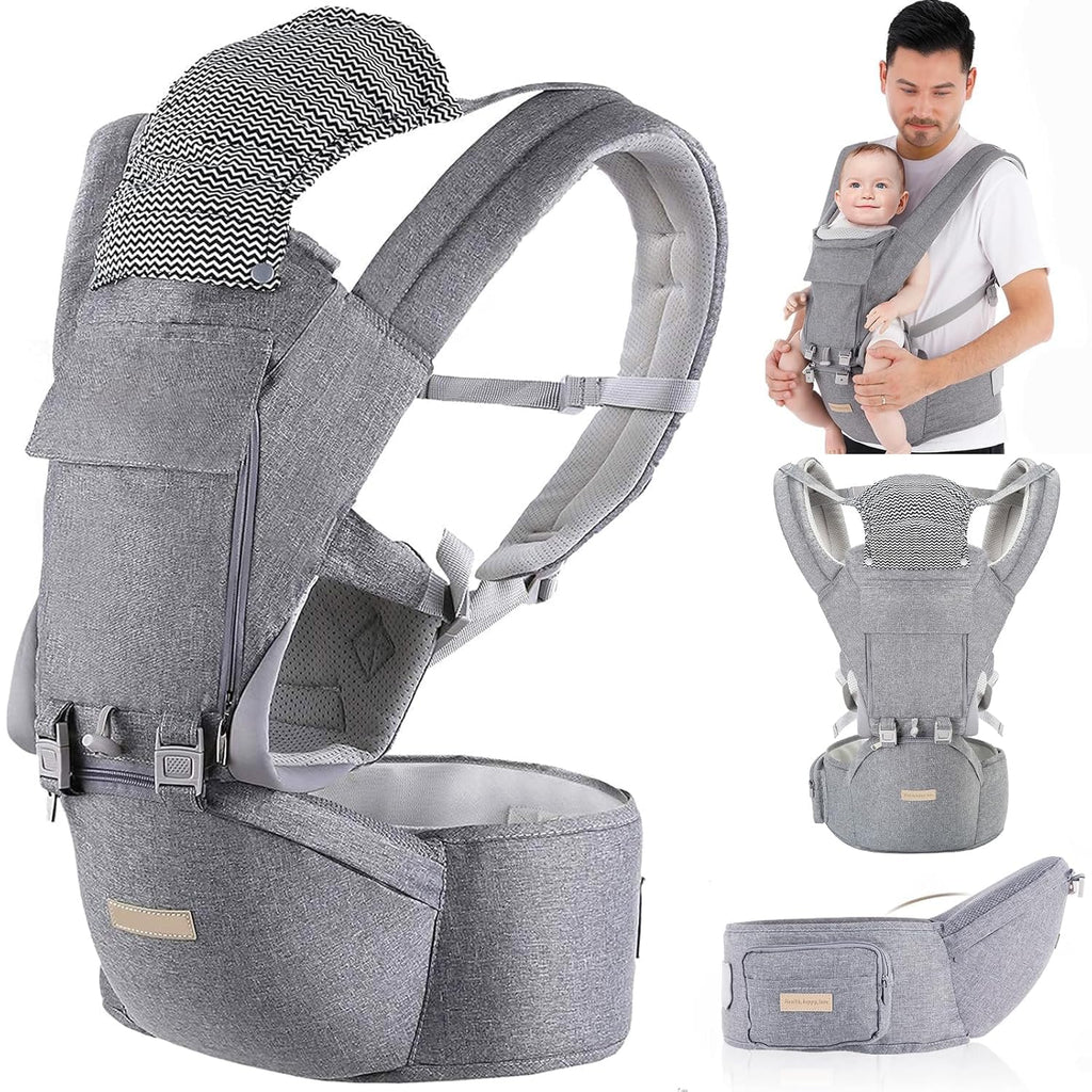 Baby Carrier Newborn to Toddler: 9-in-1 Convertible Carrier Ergonomic Infant Carriers All Seasons, M Positions, Adjustable Strap Perfect for Travel 3-36 Months Grey - Baby Carrier with Hip Seat
