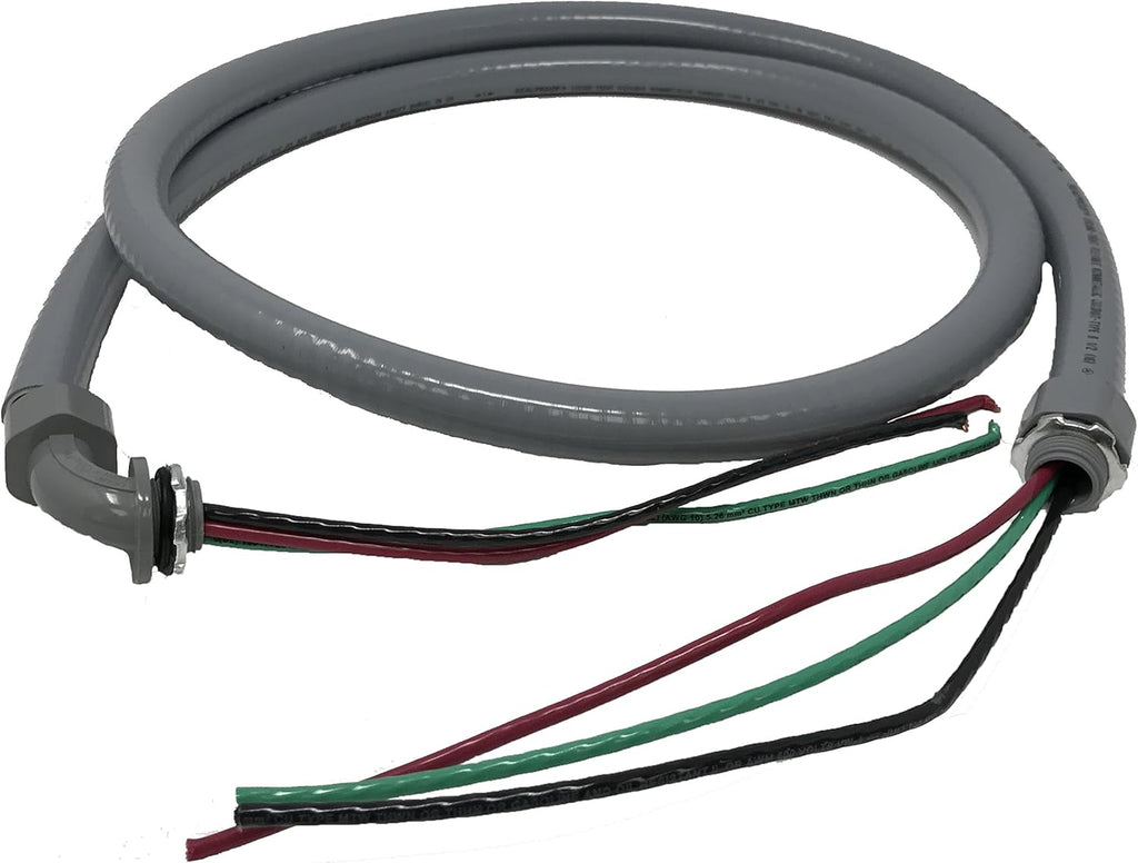 Sealproof Power Whip Assembly, 1/2-Inch x 6 Ft Nonmetallic Liquid Tight Flexible Electrical Conduit and 10 Gauge Wire Single Phase Preassembled A/C Hook-up Whip Kit, 1/2"