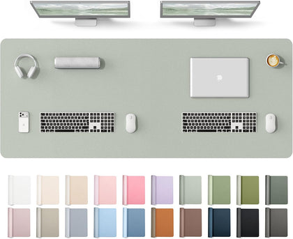 YSAGi Leather Desk Protector, Office Mat, Large Mouse Mat, Non-Slip PU Leather Blotter, Laptop Desk Mat, Waterproof Writing Pad for Office and Home(Grayish Green, 63