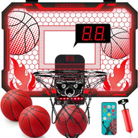 VROGTIK Indoor Basketball Hoop for Kids with Led Lights Mini Basketball Hoop with Remote Control Over The Door Basketball Hoops with Scoreboard Basketball Toys for 4-12 Year Old Boys Girls