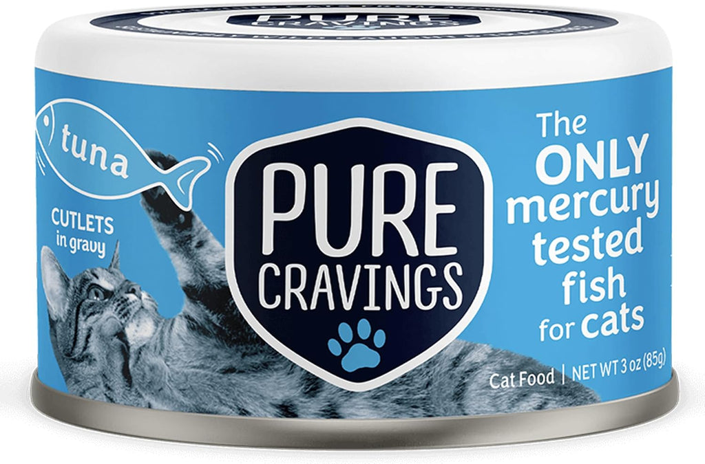 Pure Cravings Wet Cat Food Canned Tuna Cutlets in Gravy, 100% Mercury-Tested, Moist Can Fish for Cats, Grain-Free, Protein, Non-GMO, Pack of 12