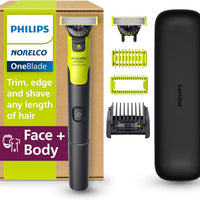 Philips Norelco OneBlade 360 with Connectivity Hybrid Face + Body, Electric Beard Trimmer, Shaver and Body Groomer Kit with 360 Blade Tech, 1x360 Blade, 5-in-1 Comb, Travel Case, Model QP4631/90