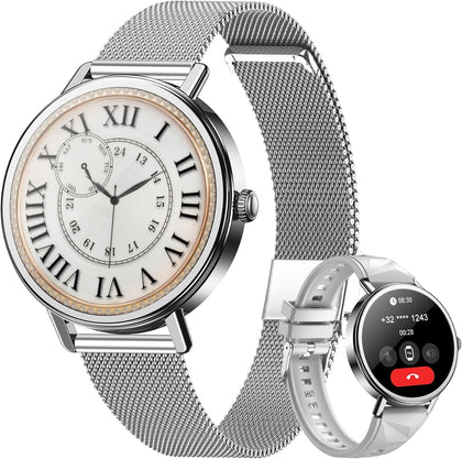 Blackview Smart Watches for Women Android/iPhone,Answer/Make Calls | 1.26''HD Fitness Watch with AI Voice/Heart Rate/SpO2/Sleep Monitor/2 Bands, 100+ Sports Modes, IP68 Waterproof Smartwatch