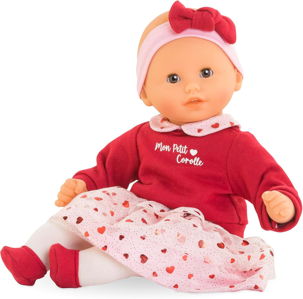 Corolle Margaux Petals - 12" Soft Boy Baby Doll with Vanilla Scent, Pink and Red Hearts Outfit & Sleeping Eyes for Girls Ages 18 Months+, Cute Reborn Realistic Baby Dolls for 2 Year Old Girls