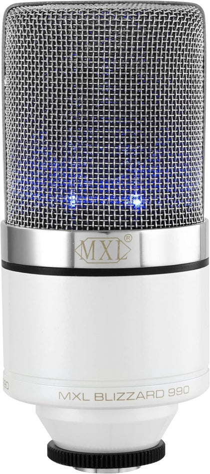 MXL 990 Condenser Microphone for Podcasting, Singing, Home Studio Recording, Gaming & Streaming   Blue LED lights   XLR