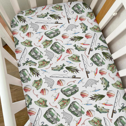 Retro Bass Fish Lures Baby Crib Sheets for Boy Girl Outdoor Fishing Lovers Gift Soft Snug Fitted Crib Mattress Covers for 52''x28'' Standard Crib & Toddler Mattress Gone Fishing Adventure Baby Sheets