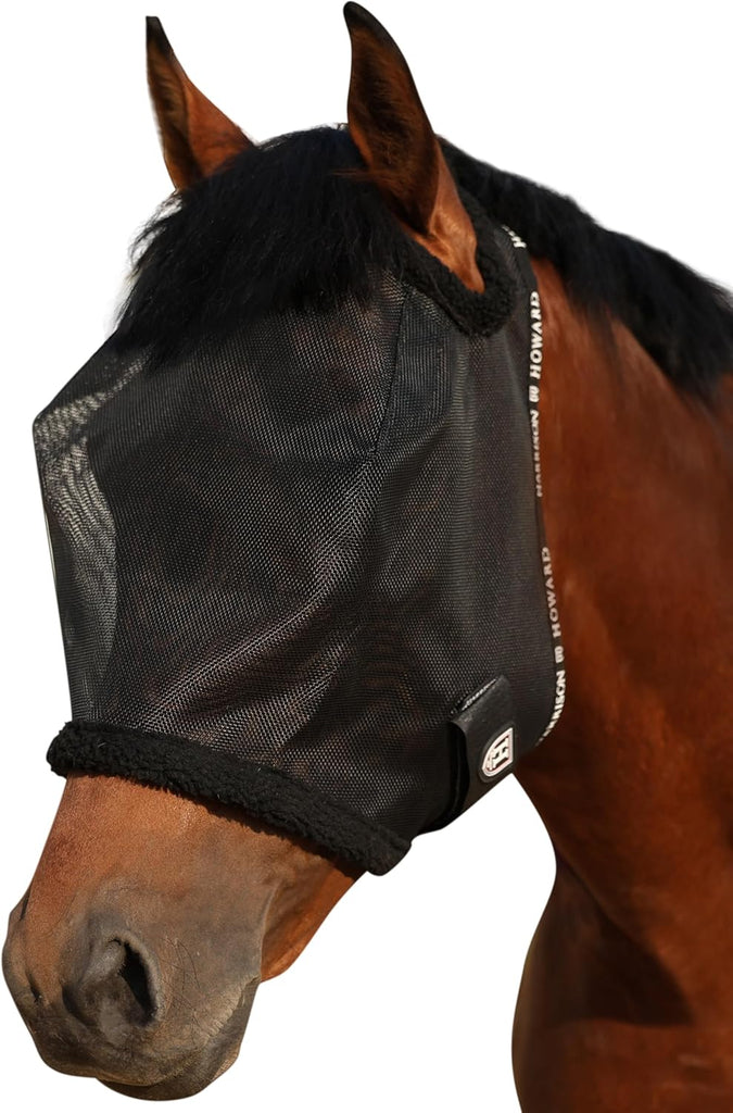 Harrison Howard All Round Mesh Horse Fly Mask UV Protective with Fleece Padded Edging Black XL