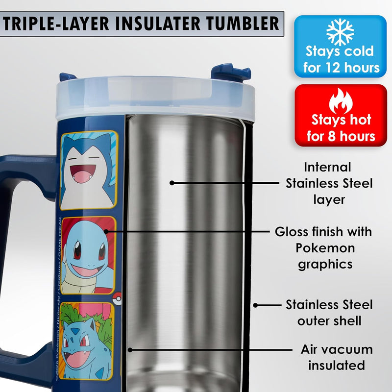 Get Trend Vaso Térmico Pokémon 32 oz con Asa y Cañita - Acero Inoxidable