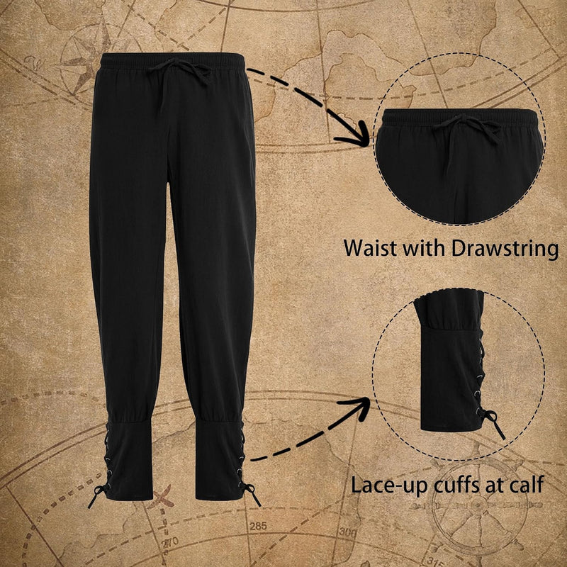 Vanderdyken Disfraz de pirata de 9 piezas para hombre, traje medieval renacentista vikingo con camisa, pantalón y accesorios para Halloween