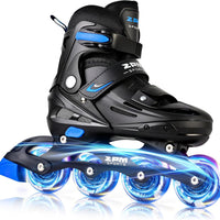 2PM SPORTS Adjustable Inline Skates Kids Boys Ages 5-8 8-12 4-6 6-12 10-12 with Light Up Wheels, Roller Skates Blades for Boys Beginner Youth Indoor Outdoor Size 11C 1 2 3 4 5 6 7 Black Blue