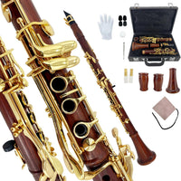 YoungMonic Bb Clarinet Rosewood Body Gold Keys Clarinets for Beginners Full Starter Set with Hard Case and Care Kits for Easy Learning & Clear Tone(r1)