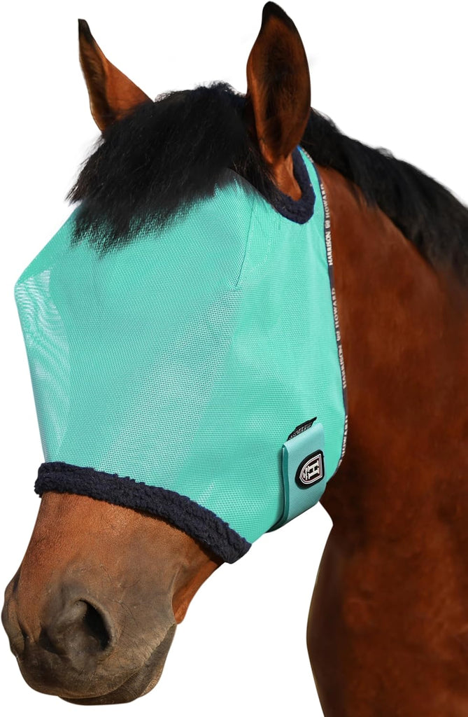 Harrison Howard All Round Mesh Horse Fly Mask UV Protective with Fleece Padded Edging Mint S