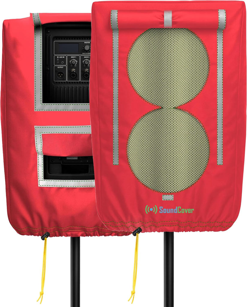 SoundCover Professional Grade 600D Protective Cover for Stand Mounted 8" PA/DJ Powered Speaker with SoundFlap - Red - Includes a 420D Storage Bag and reinforced yellow Paracord 700 draw cord