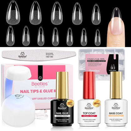 Beetles Gel Nail Kit with Mini Nail Lamp Etch-X, Almond Medium Nail Tips