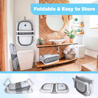 BEBELEH Bañera Plegable para Bebé con Termómetro y Doble Hamaca Gris