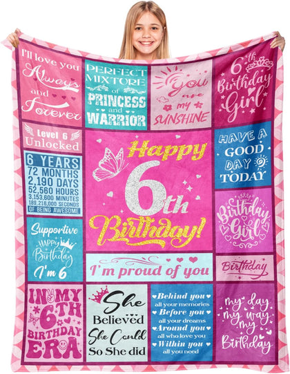 Lavua 6 Year Old Girl Birthday Gift, Happy 6th Birthday Blanket, 50
