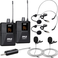 Pyle Dual UHF Microphone System - Portable Professional Cordless Microphone Set Wireless Mic Kit w/Headset / Lavalier Mic, Beltpack Transmitter, Receiver - Karaoke & Conference - Pyle PDWMU211,Black